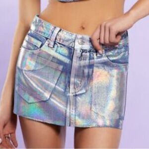 Iridescent Denim Mini Skirt